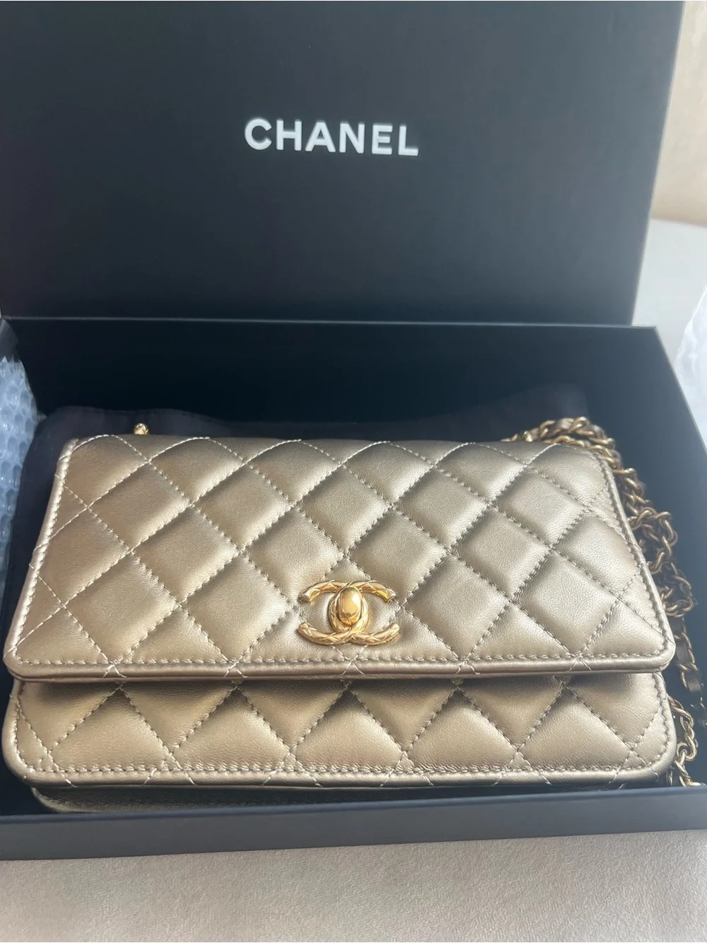 Chanel Metallic Gold Wallet on chain WOC